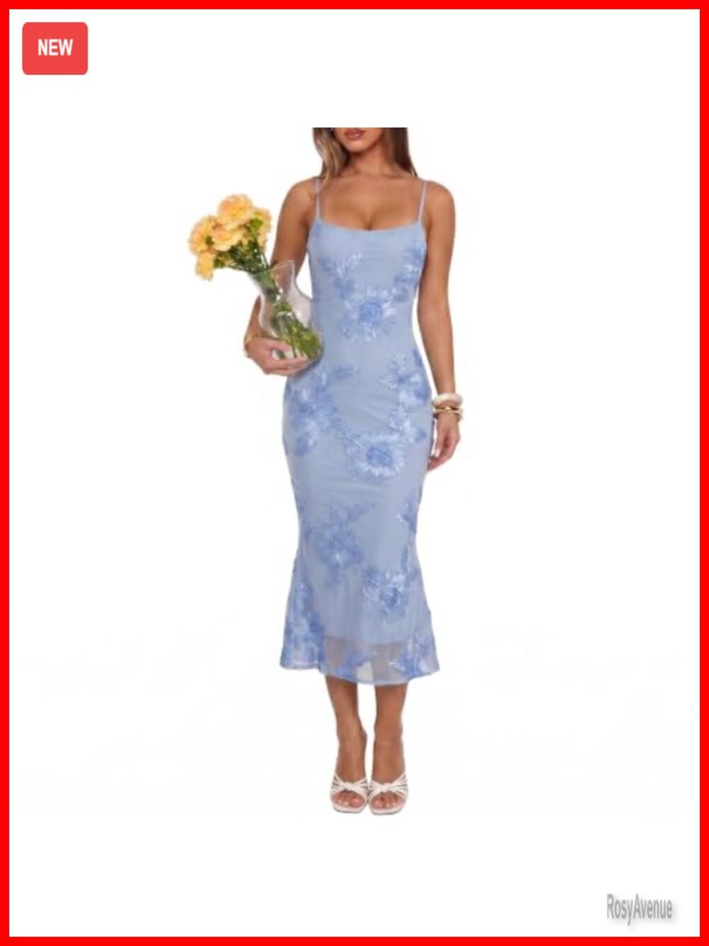 3D Floral Midi Dress Bodycon Mermaid Hem Sleeveless Cocktail Party